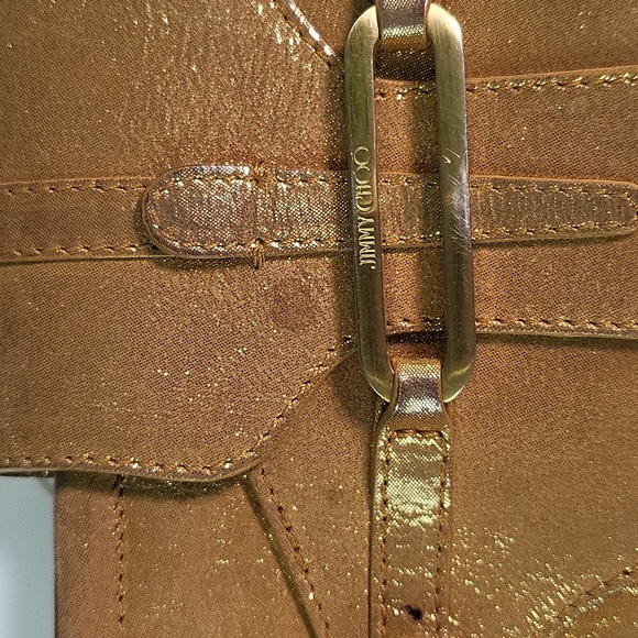 Jimmy Choo Gold Tone Metallic Leather Clutch/Wristlet - Picture 2 of 15